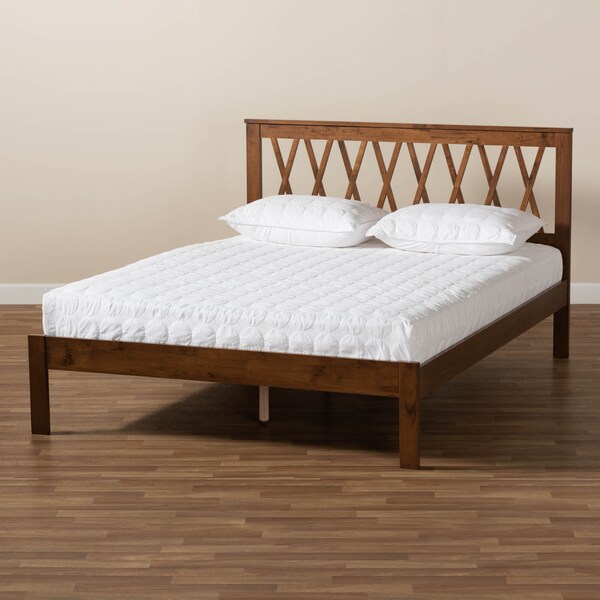 Baxton Studio Malene Mid-Century Walnut Finished Wood Queen Size Platform Bed - 159-9609