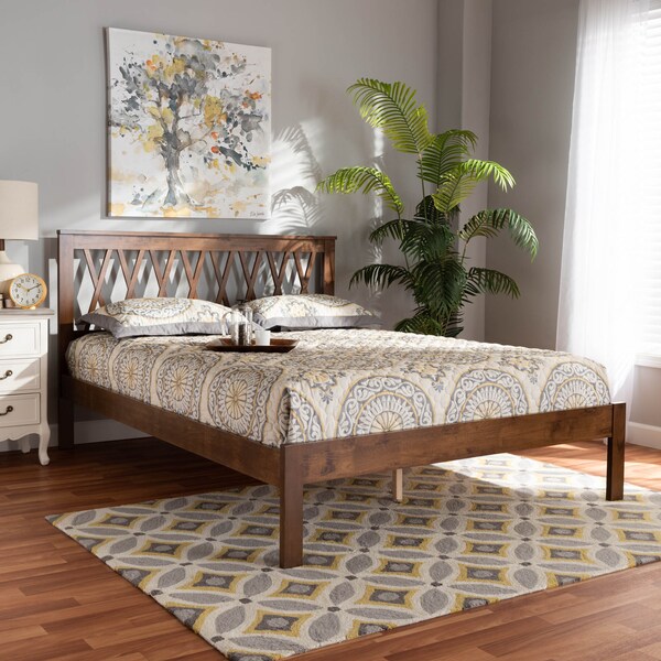 Baxton Studio Malene Mid-Century Walnut Finished Wood Queen Size Platform Bed - 159-9609