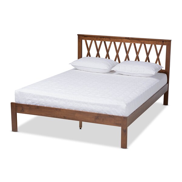 Baxton Studio Malene Mid-Century Walnut Finished Wood Queen Size Platform Bed - 159-9609