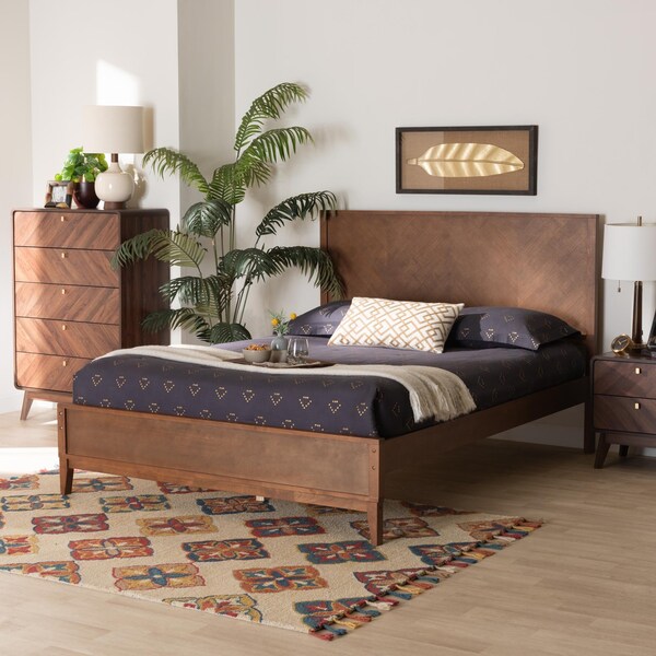 Baxton Studio Carver Classic Transitional Ash Walnut Finished Wood King Size Platform Bed - 236-12772-ZORO