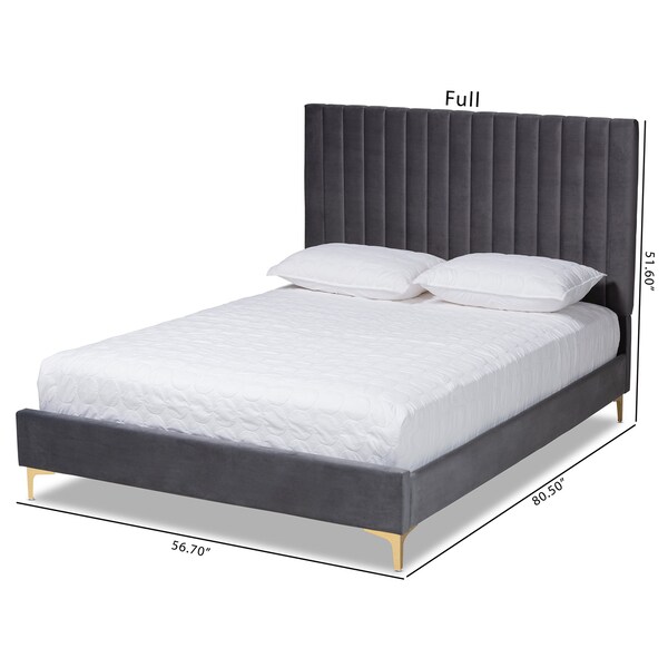 Baxton Studio Serrano Glam and Luxe Grey Velvet Upholstered and Gold Metal King Size Platform Bed - 215-10945-ZORO