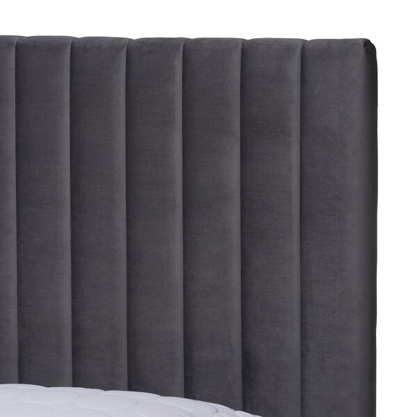 Baxton Studio Serrano Glam and Luxe Grey Velvet Upholstered and Gold Metal King Size Platform Bed - 215-10945-ZORO