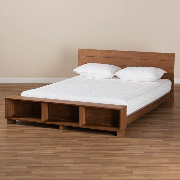 Baxton Studio Regina Wood King Size Platform Storage Bed with Built-In Shelves - 164-10676