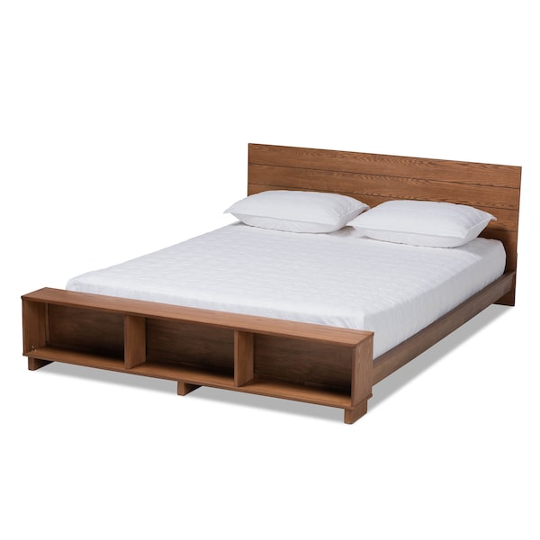 Baxton Studio Regina Wood King Size Platform Storage Bed with Built-In Shelves - 164-10676