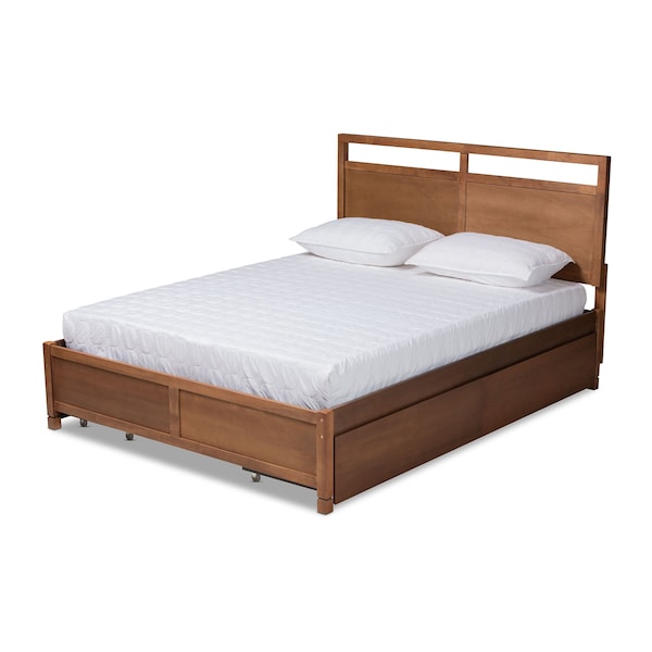 Baxton Studio Saffron ModernWalnut Brown Finished Wood Full Size 4-Drawer Platform Storage Bed - 196-11504-11507-ZORO