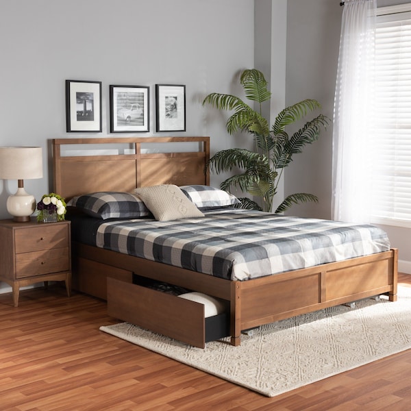 Baxton Studio Saffron ModernWalnut Brown Finished Wood Full Size 4-Drawer Platform Storage Bed - 196-11504-11507-ZORO