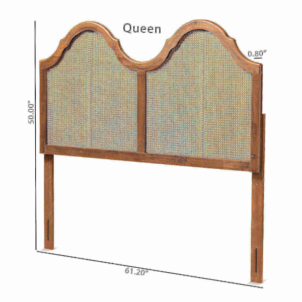 Baxton Studio Hazel Vintage Classic Ash Walnut Finished Wood and Synthetic Rattan King Size Arched Headboard - 181-11129-ZORO
