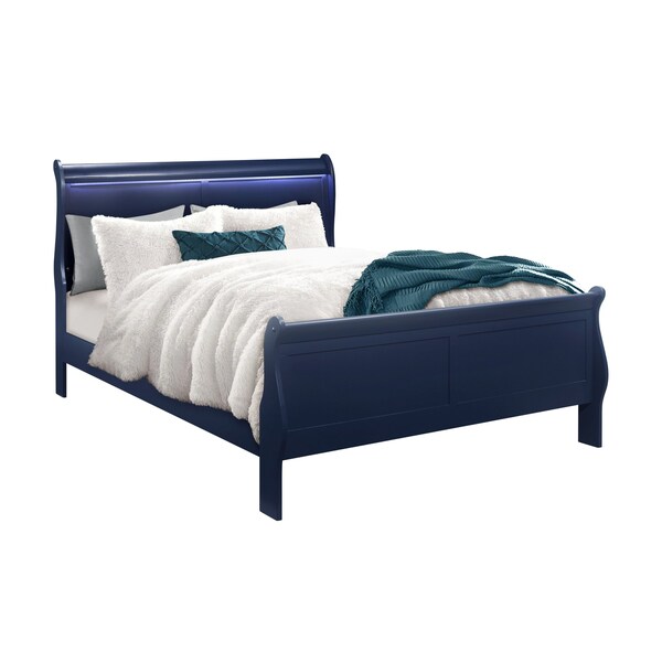 Global Furniture Usa Traditional Glam Rich Blue W /LED Charlie Blue Queen Bed Group With Led - 2781