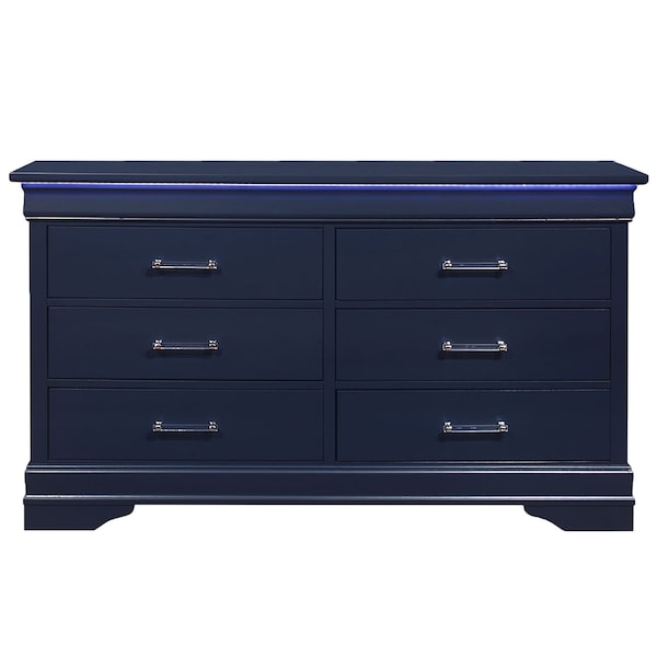 Global Furniture Usa Traditional Glam Rich Blue W /LED Charlie Blue Queen Bed Group With Led - 2781