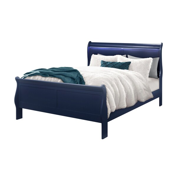 Global Furniture Usa Traditional Glam Rich Blue W /LED Charlie Blue Queen Bed Group With Led - 2781