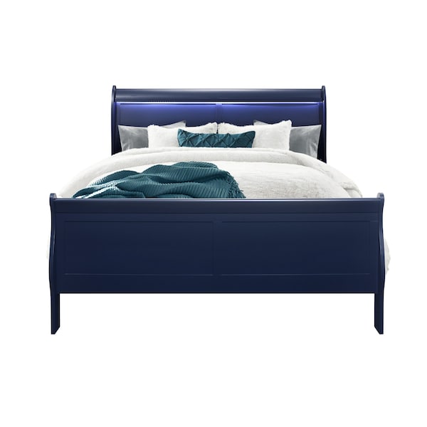 Global Furniture Usa Traditional Glam Rich Blue W /LED Charlie Blue Queen Bed Group With Led - 2781