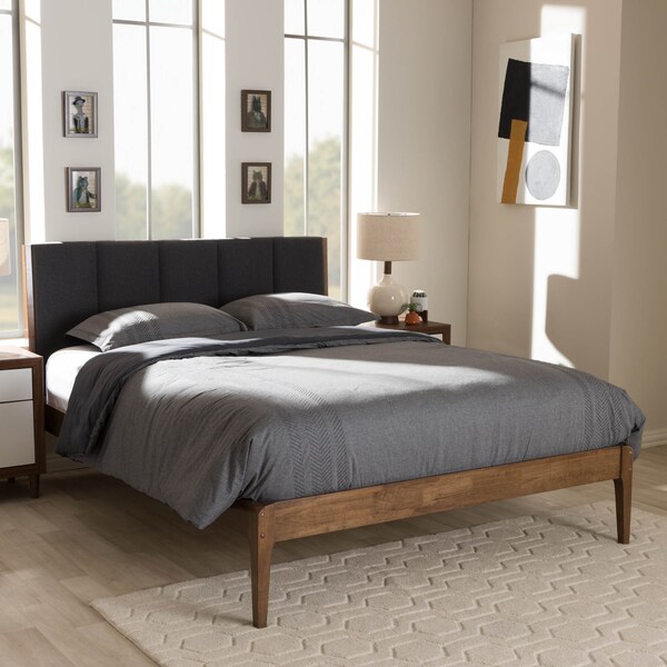 Baxton Studio Ember Dark Grey and Brown Finish Wood Queen Size Platform Bed - 135-7388