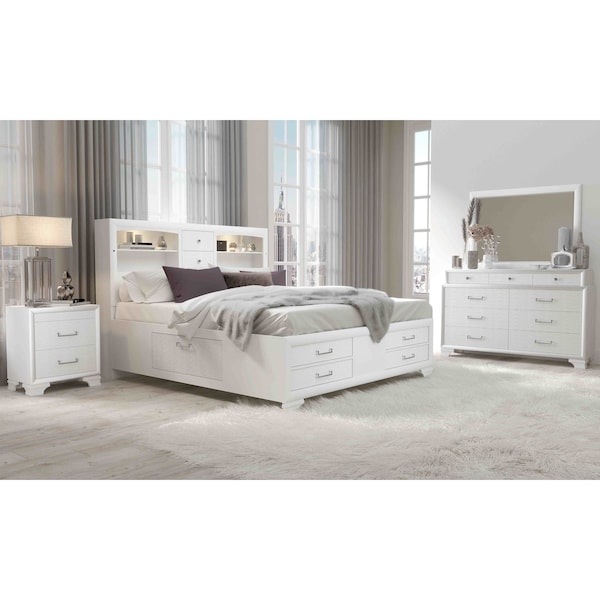 Global Furniture Usa Transitional Glam  Jordyn White Queen Bed Group - 2850