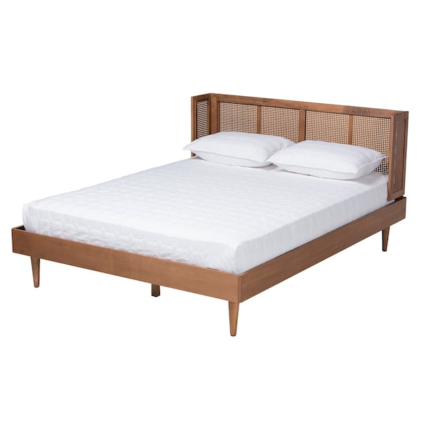 Baxton Studio Rina MidCentury Modern Ash Walnut Finished Wood 3Piece King Size Bedroom Set with Synthetic Rattan - 223-9816-9817-11298-ZORO