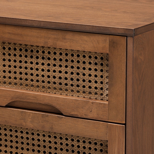 Baxton Studio Rina MidCentury Modern Ash Walnut Finished Wood 3Piece King Size Bedroom Set with Synthetic Rattan - 223-9816-9817-11298-ZORO