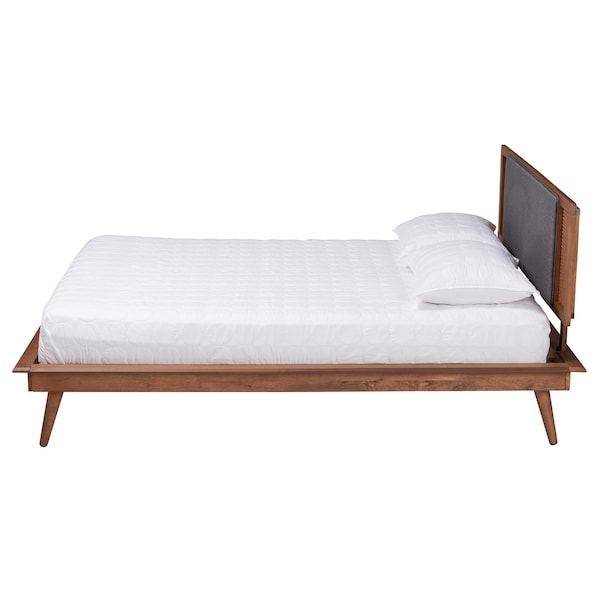 Baxton Studio Delfina Mid-Century Modern Dark Grey Fabric and Walnut Brown Finished Wood Full Size Platform Bed - 239-12635-9801-ZORO