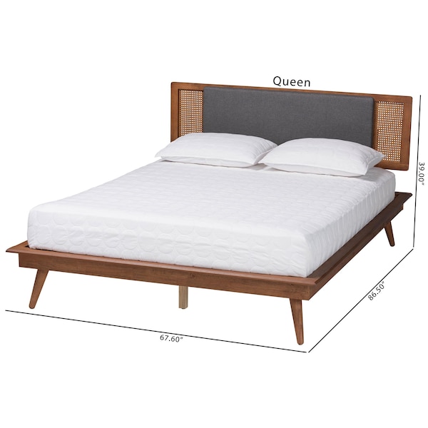 Baxton Studio Delfina Mid-Century Modern Dark Grey Fabric and Walnut Brown Finished Wood Full Size Platform Bed - 239-12635-9801-ZORO