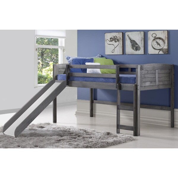 Donco PD-790AAG-785AG Twin Size Louver Low Loft with Slide in Antique Grey - PD_790AAG_785AG