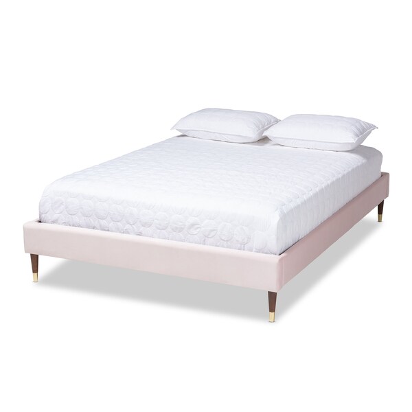 Baxton Studio Volden Pink Velvet Upholstered King Size Wood Platform Bed Frame - 155-9470