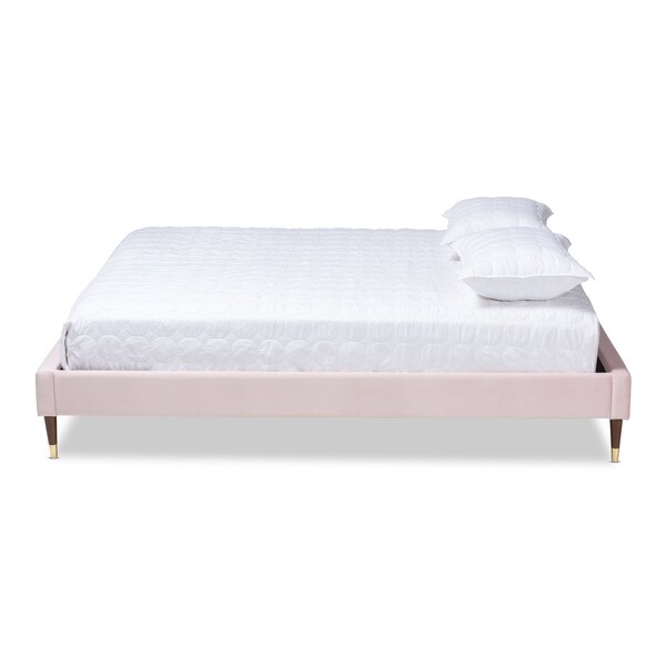 Baxton Studio Volden Pink Velvet Upholstered King Size Wood Platform Bed Frame - 155-9470