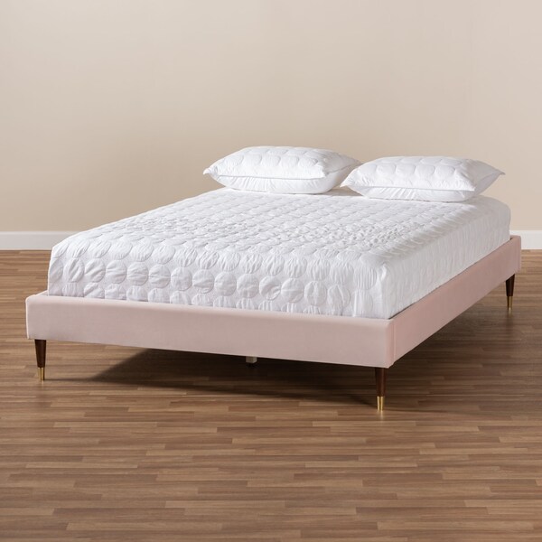 Baxton Studio Volden Pink Velvet Upholstered King Size Wood Platform Bed Frame - 155-9470