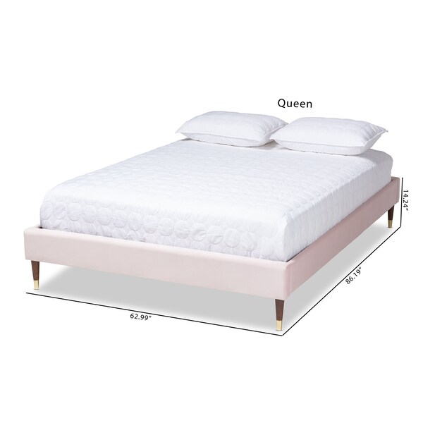 Baxton Studio Volden Pink Velvet Upholstered King Size Wood Platform Bed Frame - 155-9470