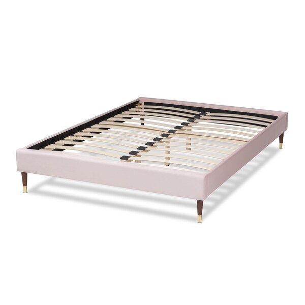 Baxton Studio Volden Pink Velvet Upholstered King Size Wood Platform Bed Frame - 155-9470