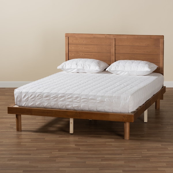 Baxton Studio Daina Mid-Century Modern Ash Walnut Finished Wood Full Size Platform Bed - 230-9425-11887-ZORO