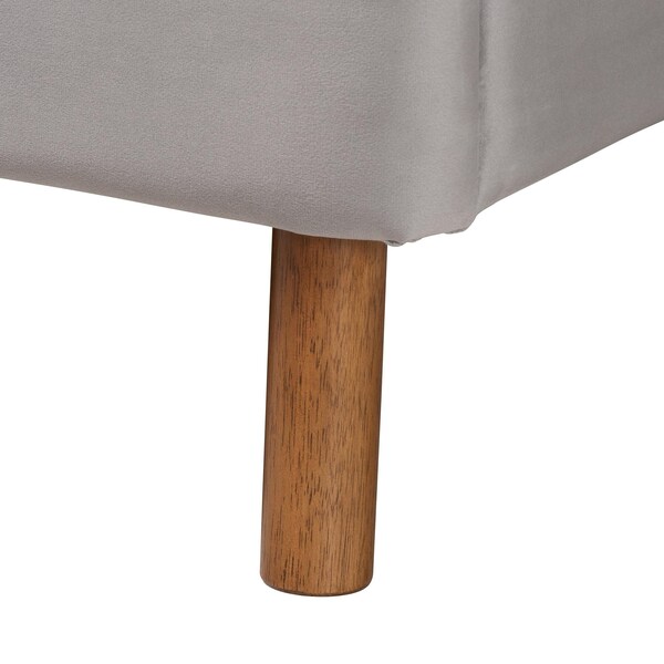 Baxton Studio Rosita Mid-Century Modern Light Grey Velvet Fabric and Walnut Brown Finished Platform Bed-Queen - 242-13530-ZORO