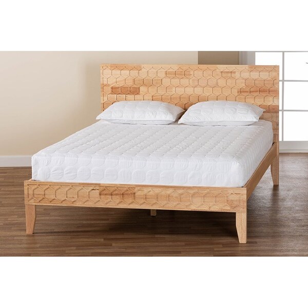 Baxton Studio Hosea Japandi Carved Honeycomb Natural Queen Size Platform Bed - 246-13619-ZORO