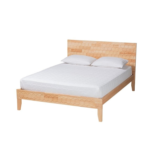 Baxton Studio Hosea Japandi Carved Honeycomb Natural Queen Size Platform Bed - 246-13619-ZORO