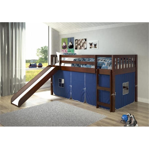 Fixturesfirst PD-715TCP-B Twin Size Mission Blue Tent Loft with Slide in Dark Cappuccino - FI471959