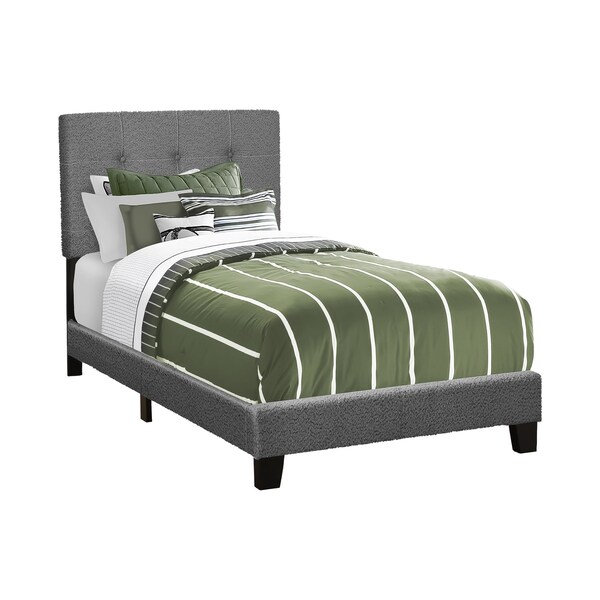 Monarch Specialties Bed, Twin Size, Upholstered, Frame Only, Youth, Teen, Juvenile, Dark Grey Boucle, Transitional - I 5803T