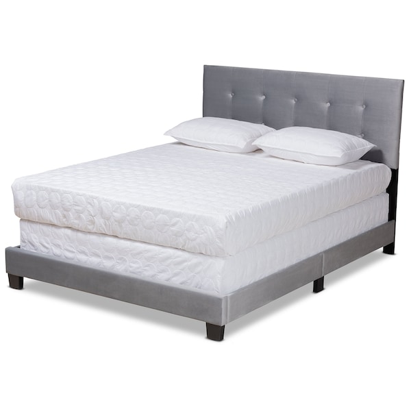 Baxton Studio Caprice Modern and Contemporary Glam Grey Velvet Fabric Queen Size Panel Bed - 183-11261-ZORO