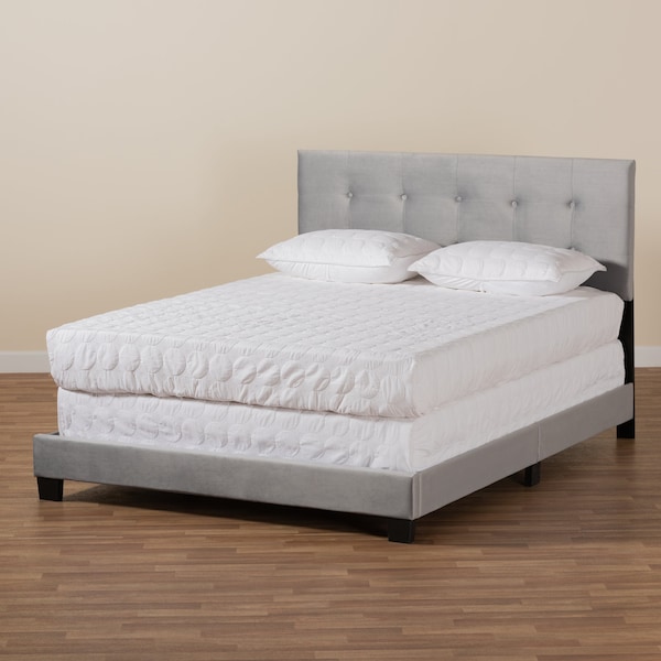 Baxton Studio Caprice Modern and Contemporary Glam Grey Velvet Fabric Queen Size Panel Bed - 183-11261-ZORO