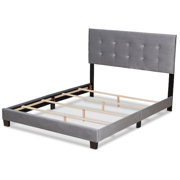 Baxton Studio Caprice Modern and Contemporary Glam Grey Velvet Fabric Queen Size Panel Bed - 183-11261-ZORO