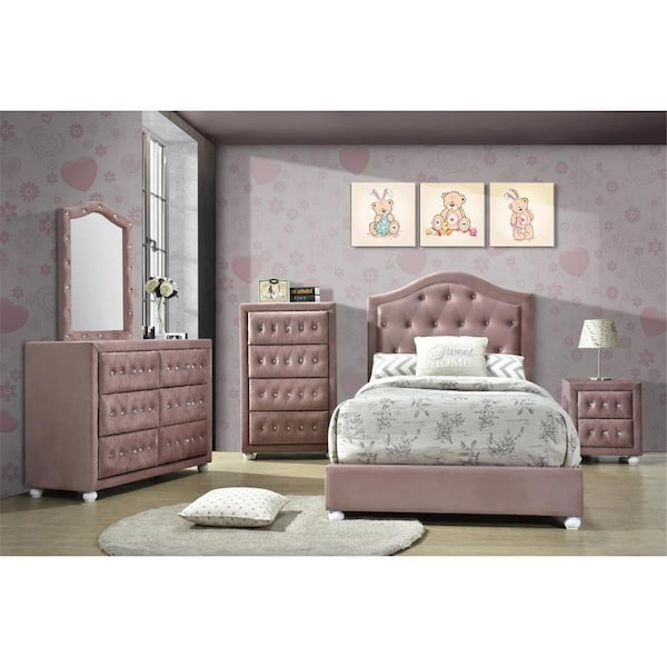 Acme Furniture Industry Acme Furniture  81 x 41 x 46 in. Reggie Bed, Pink Fabric - Twin Size - 30820T