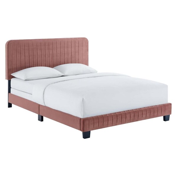 Modway Furniture Celine Channel Tufted Performance Velvet Twin Size Bed, Dusty Rose - MOD-6332-DUS