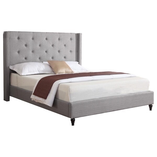 Kd Gabinetes Valentina Upholstered Linen Blend Wingback Platform California King Bed, Grey - KD2204800