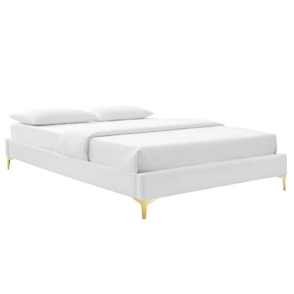 Modway Furniture Sutton Performance Velvet Bed Frame, White - Full Size - MOD-6306-WHI
