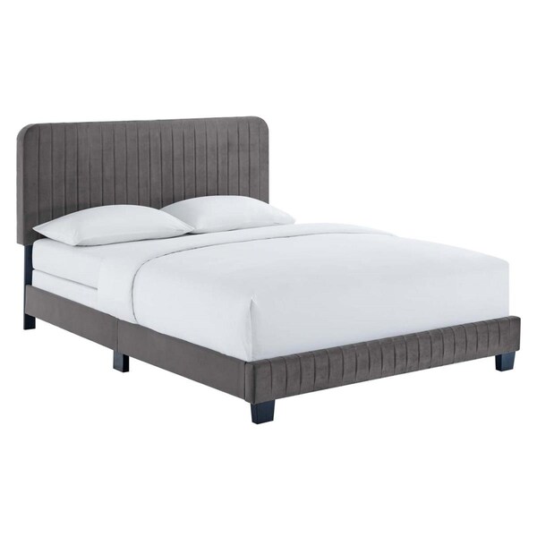 Modway Furniture Celine Channel Tufted Performance Velvet Bed, Gray - Twin Size - MOD-6332-GRY