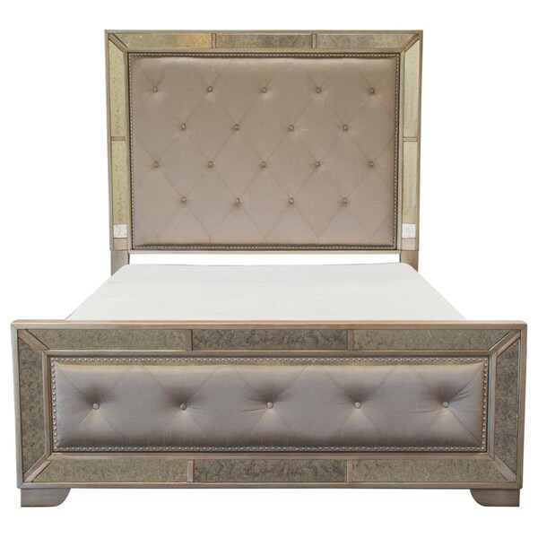 Best Master Furniture Ava Mirrored California King Bed, Silver Bronze - B1980 CAL KING BED