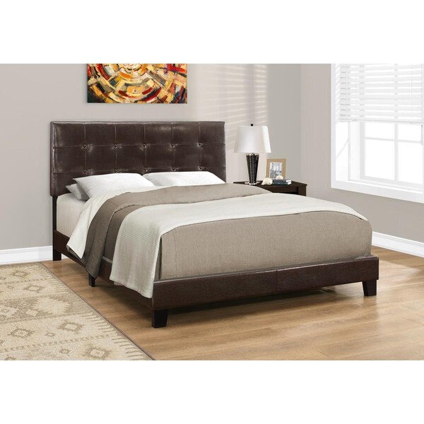 Gfancy Fixtures 45.75 in. Dark Brown Solid Wood MDF & Foam Queen Size Bed with a Leather Look - GF3667723