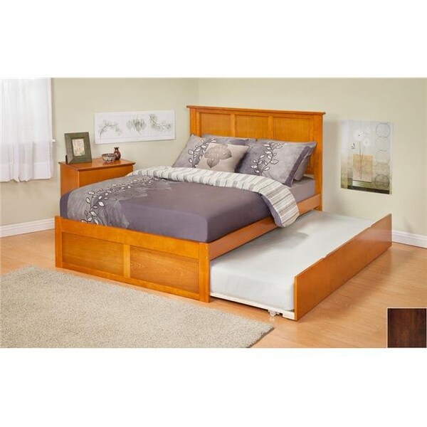 Atlantic Furniture Atlantic Furniture AR8622014 Madison Twin Bed with Flat Panel Footboard and Urban Trundle in an Antique Walnut Finish - AR8622014