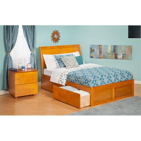 Atlantic Furniture Portland Twin Bed with Flat Panel Footboard and Urban Bed Drawers in an Espresso Finish - AR8922111