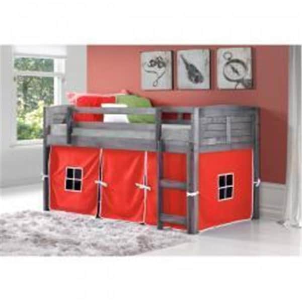 Donco Kids Twin Size Louver Low Loft with Red Tent - Antique Grey Stain - PD_790AAG_R