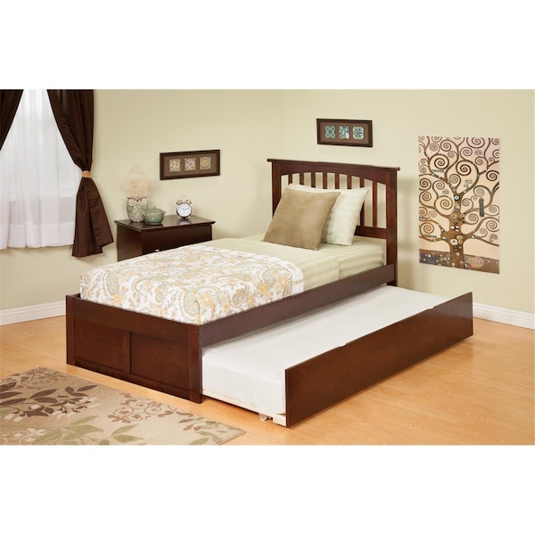 Atlantic Furniture Atlantic Furniture AR8722014 Mission Twin Bed with Flat Panel Footboard and Urban Trundle in an Antique Walnut Finish - AR8722014