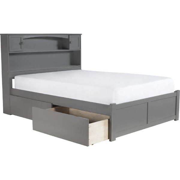 Atlantic Furniture Atlantic Furniture AR8532119 Newport Full Platform Bed with Flat Panel Foot Board & 2 Urban Bed Drawers - Grey - AR8532119