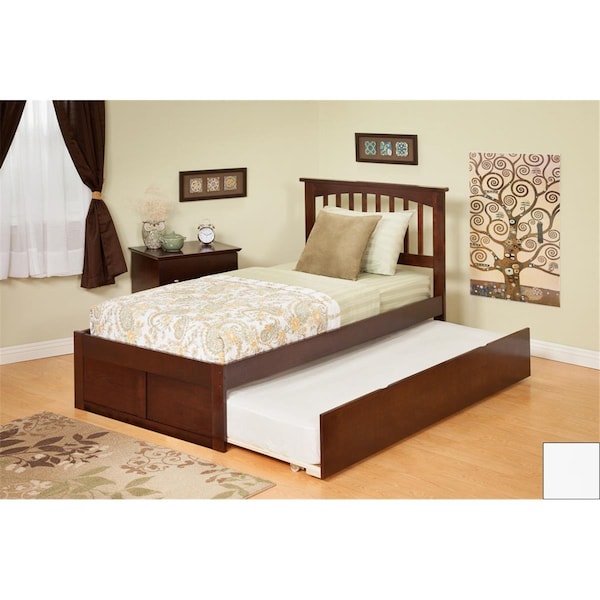 Atlantic Furniture Mission Twin Bed with Flat Panel Footboard and Urban Trundle in a White Finish - AR8722012