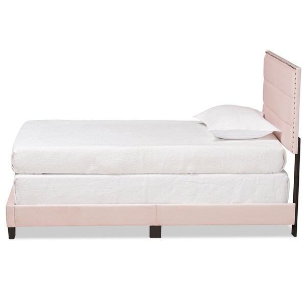 Baxton Studio Tamira Modern and Contemporary Glam Light Pink Velvet Fabric Twin Size Panel Bed - 183-11271-ZORO